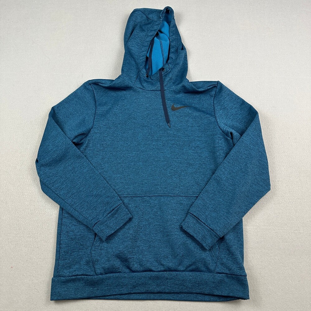 Nike Hoodie Men Medium Blue Therma-FIT Swoosh Fleece Pullover Sweatshirt M